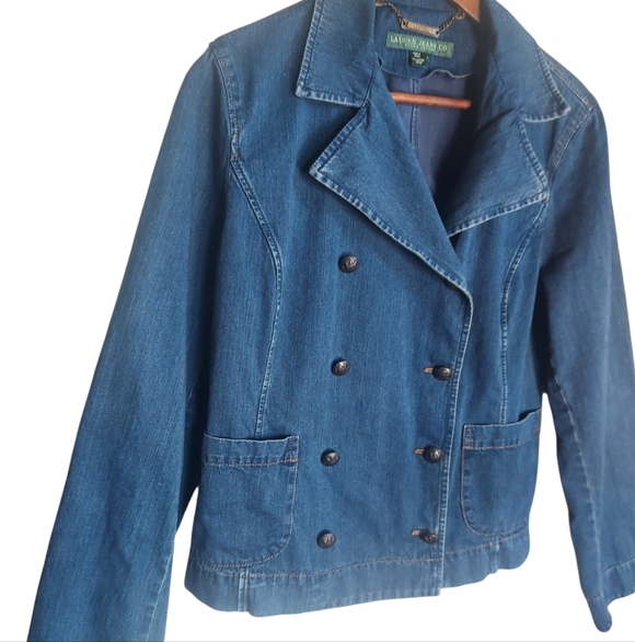 Vintage 90's Ralph Lauren Double-Breasted Denim Jacket Blazer - Picture 2 of 5